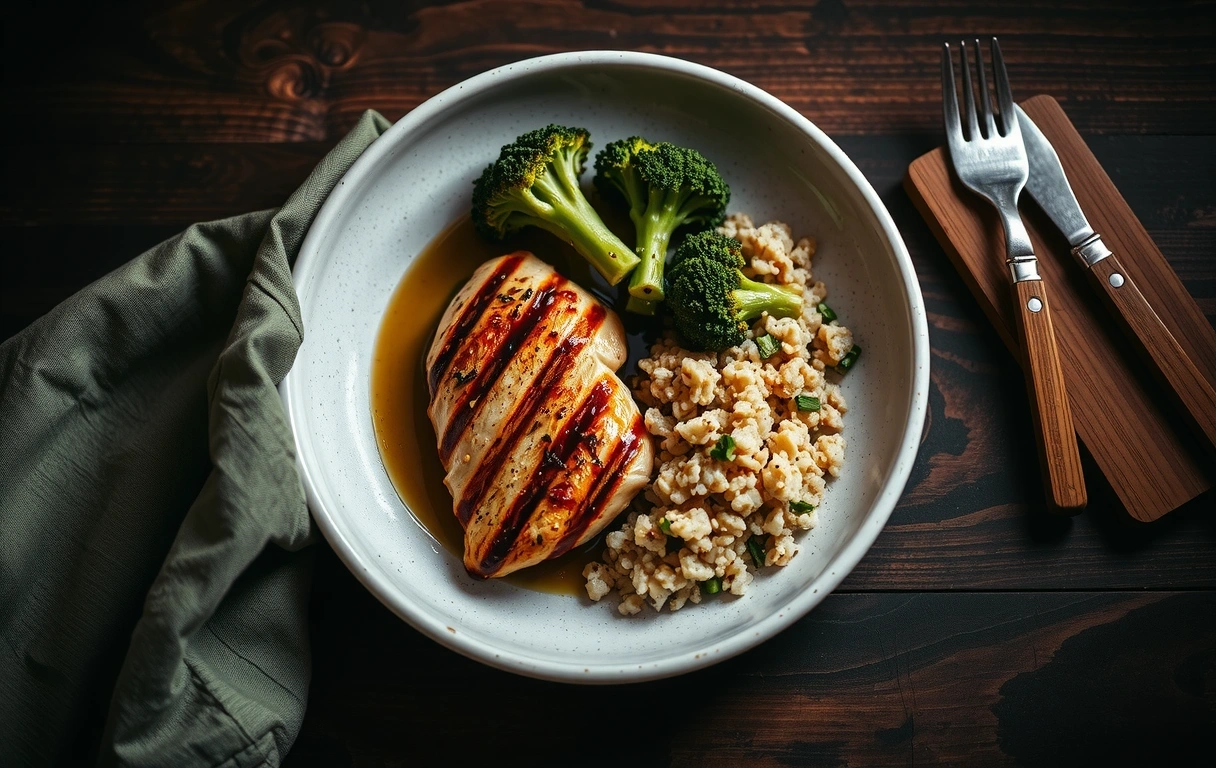 Gotowy talerz: kurczak, brokuły, quinoa