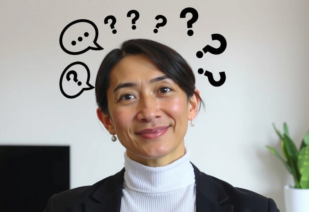 A person asking a question with thought bubbles, representing frequently asked questions.