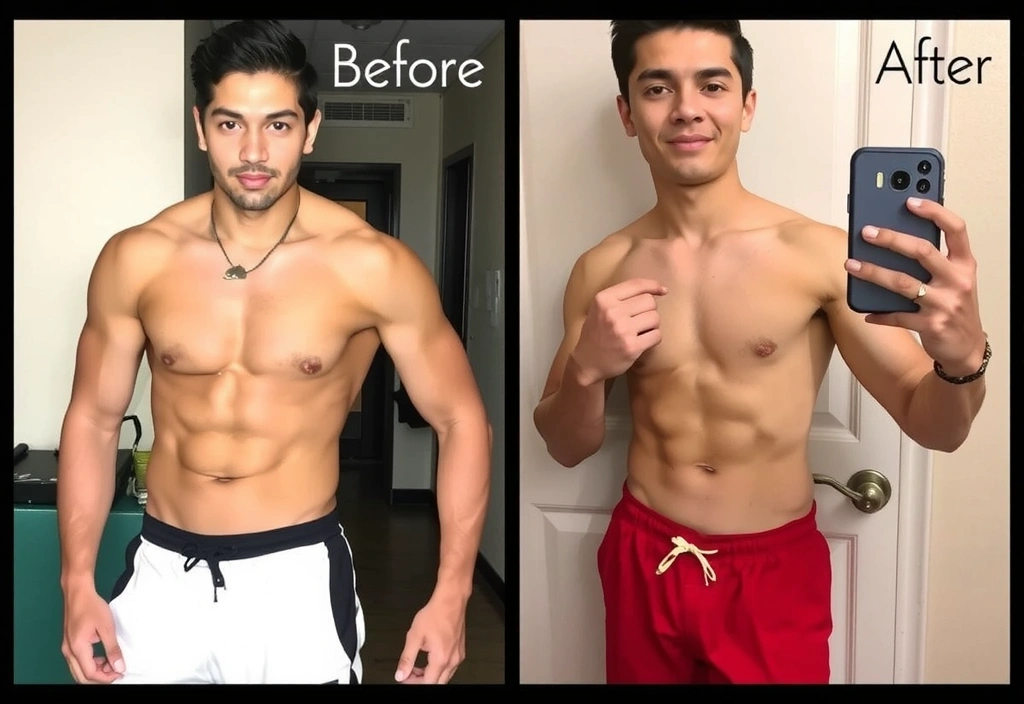 Before and after muscle gain transformation - client 2